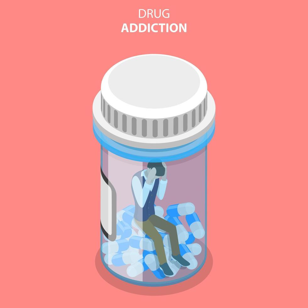 Flat Isometric Concept of Drug Abuse and Addiction. vector