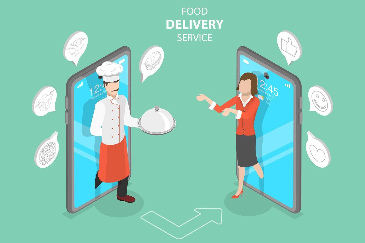 3D Isometric Flat Concept of Food Delivery Service. vector