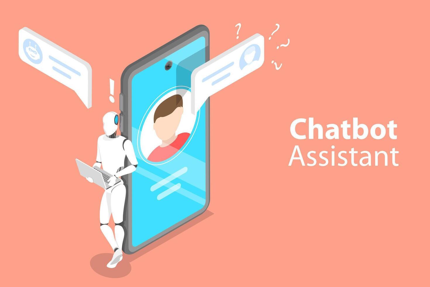 3D Isometric Flat Concept of Chatbot, AI, Artificial Intelligence. vector