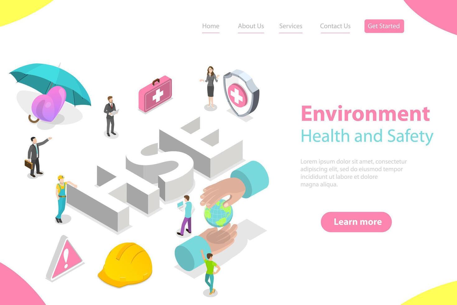 Isometric Flat Landing Page Concept of HSE.. vector