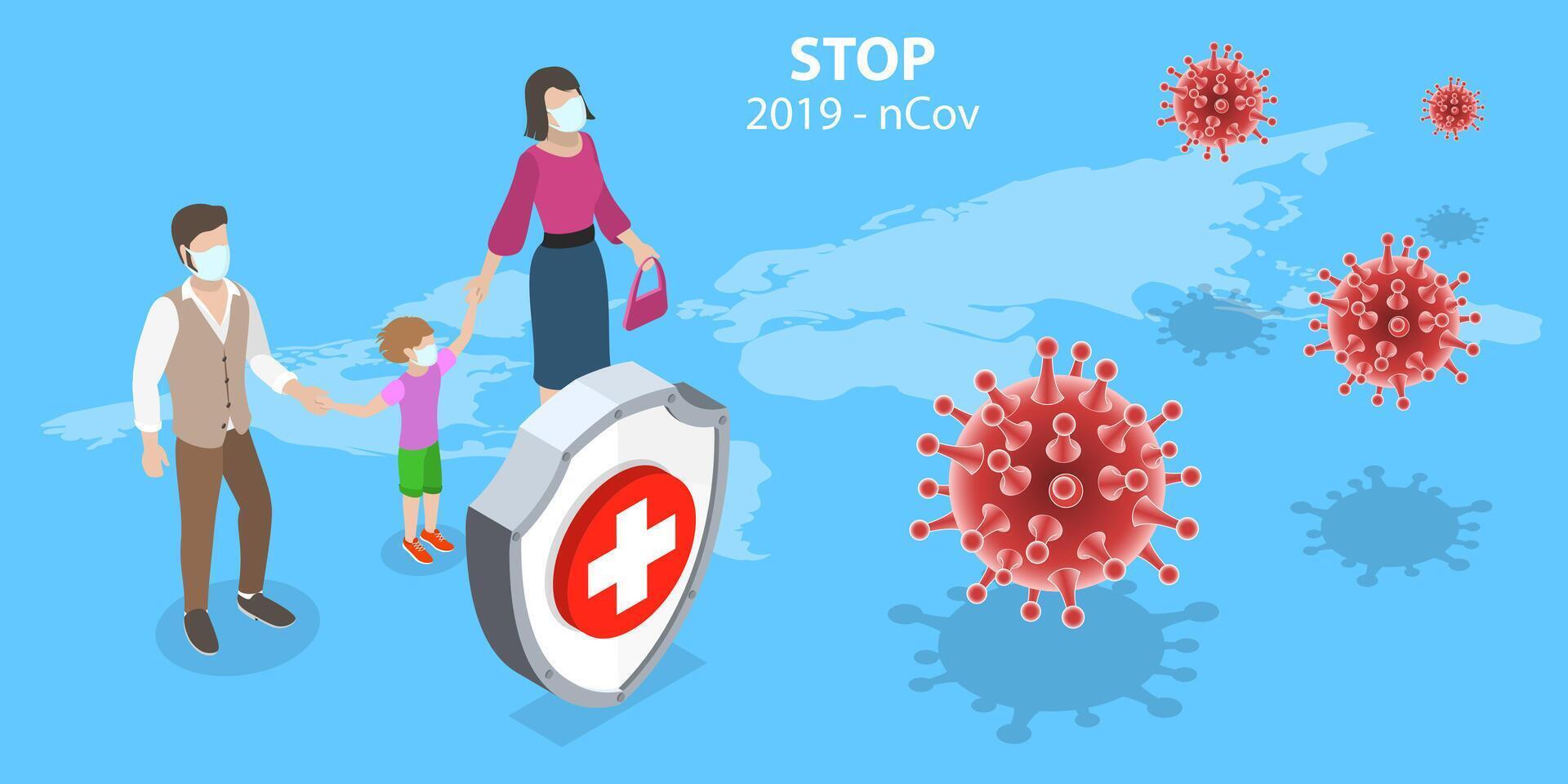 3D Isometric Concept of Coronavirus Outbreak. vector