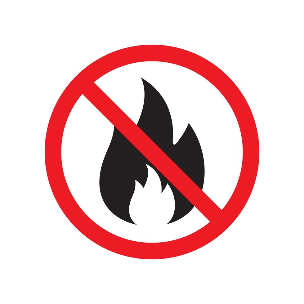 flat black no fire icon in red circle vector