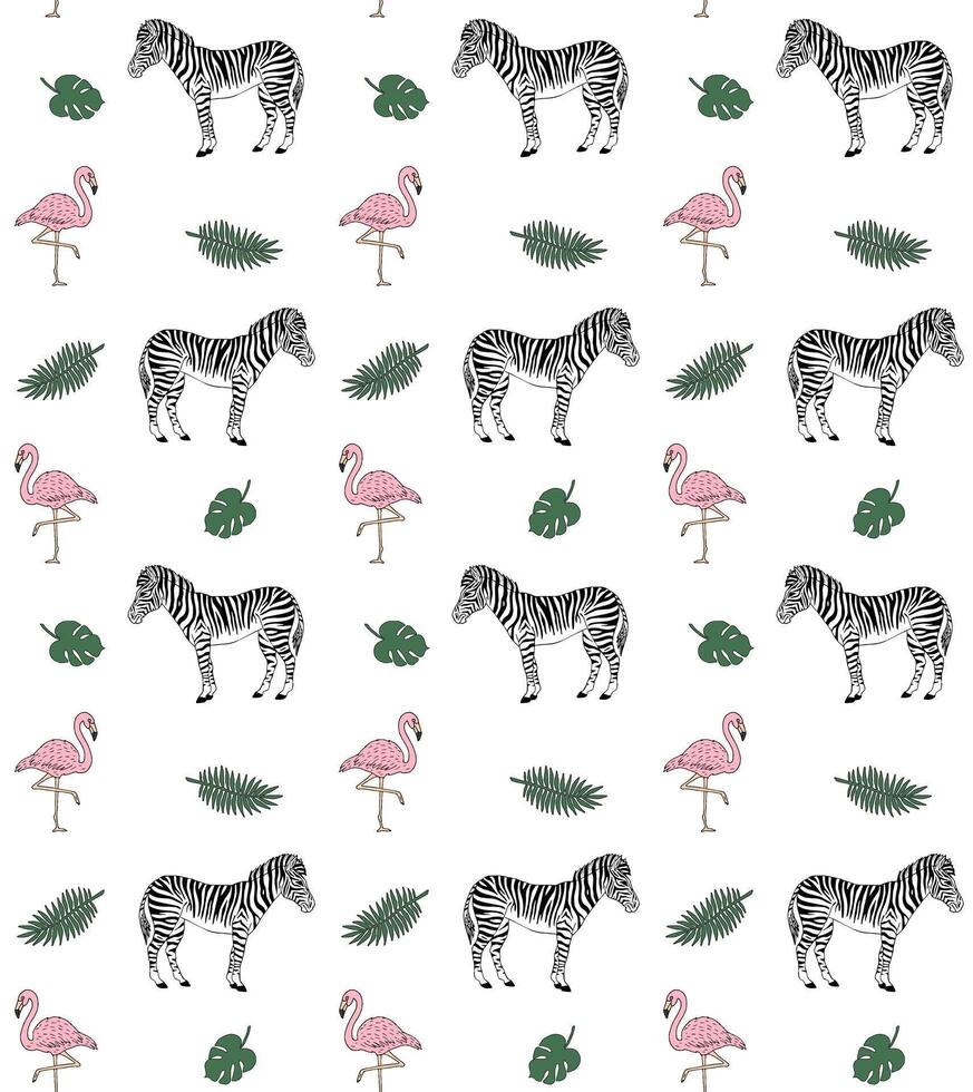 seamless pattern of zebra and flamingo vector