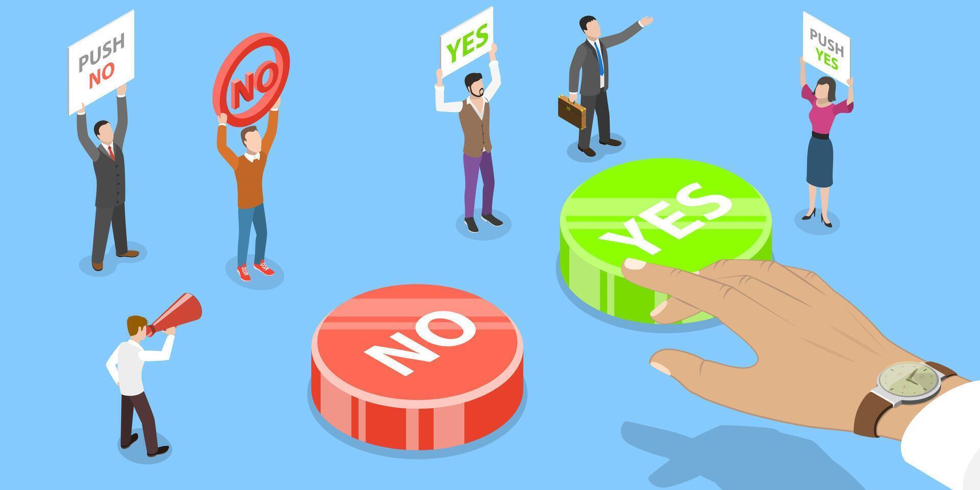 Isometric Concept of Choosing YES or NO answer. vector