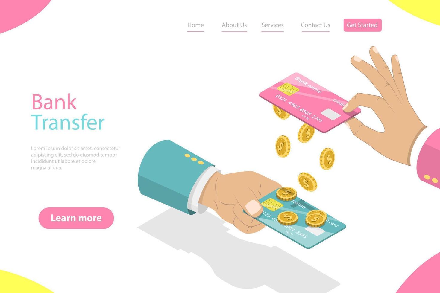 Isometric flat landing page template of online bank tranfer. vector