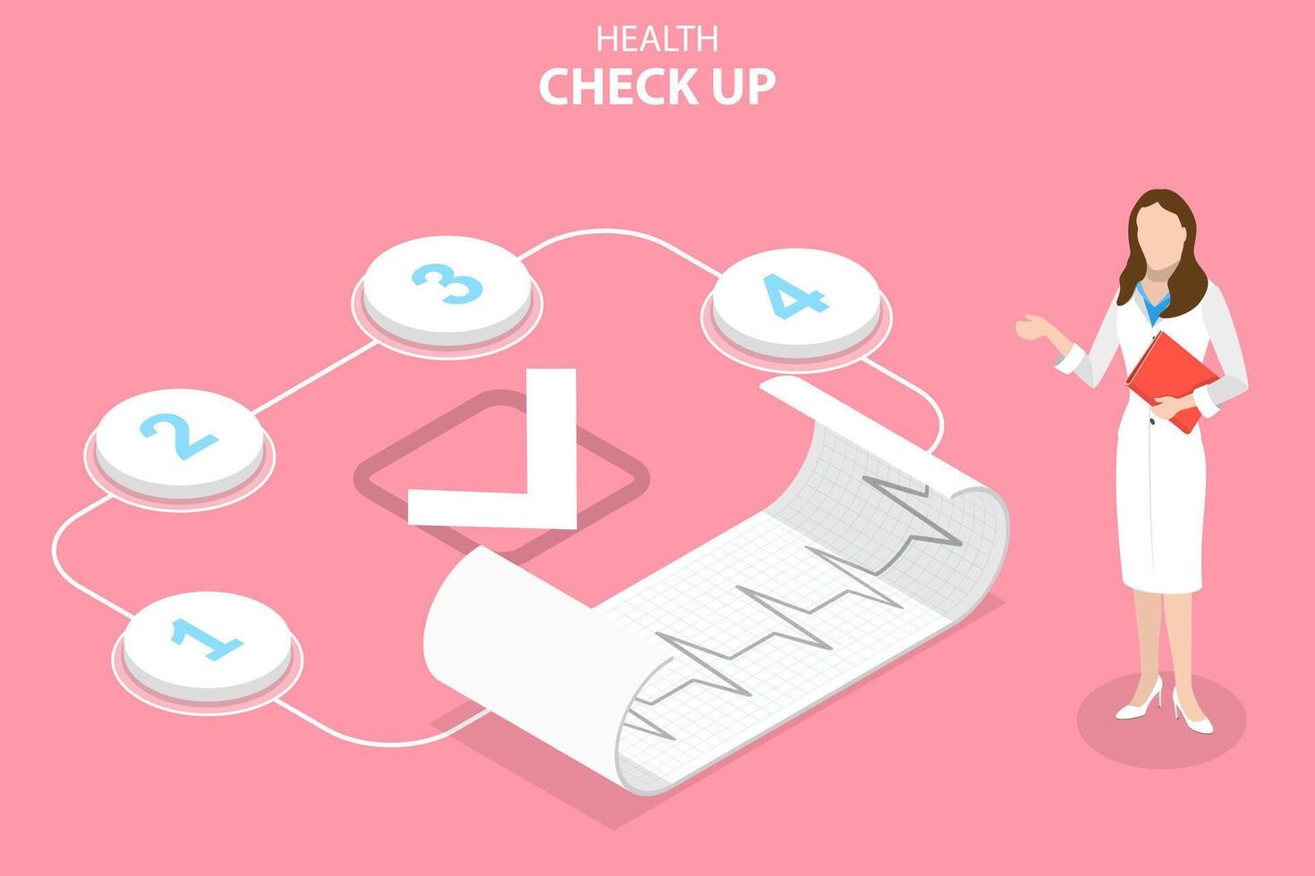 3D Isometric Flat Concept of Health Check Up, Annual Medical Exam. vector