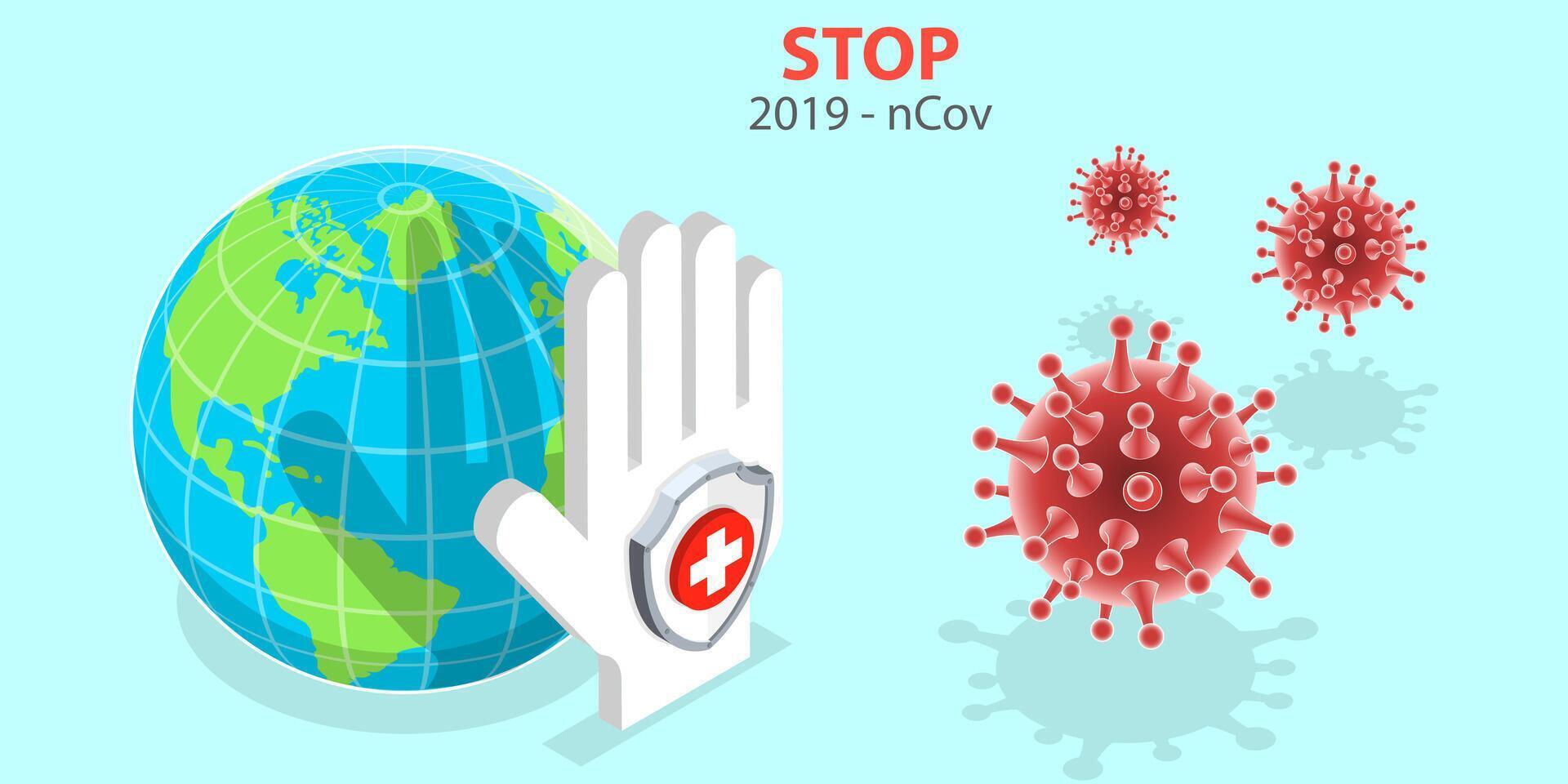 3D Isometric Concept of Coronavirus Outbreak. vector