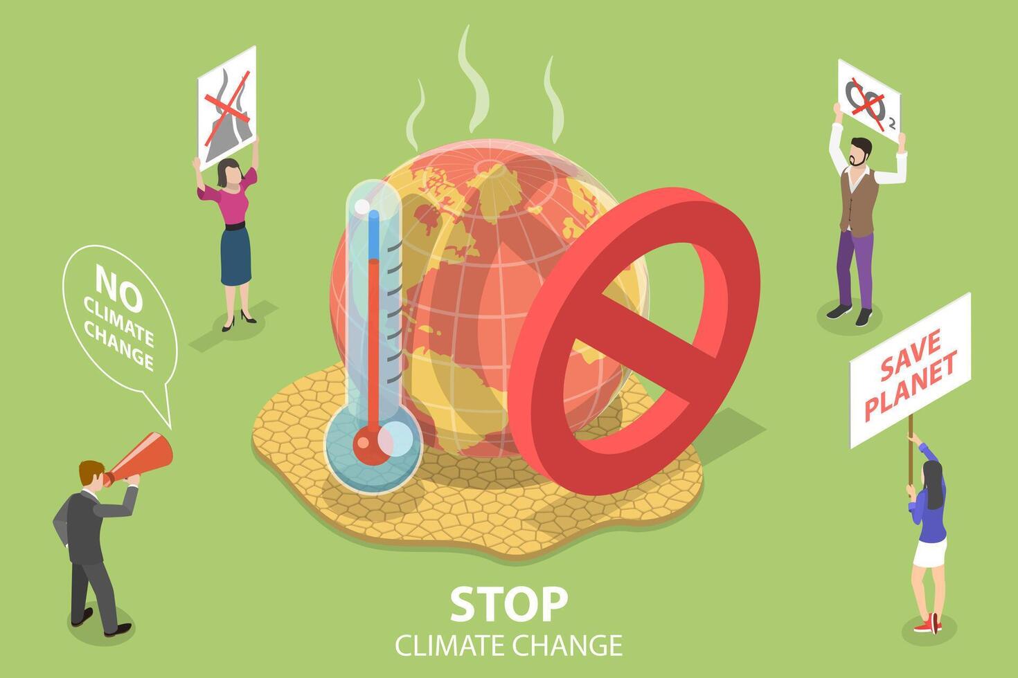 3d isométrica plano concepto de detener clima cambiar, clima social movimiento vector