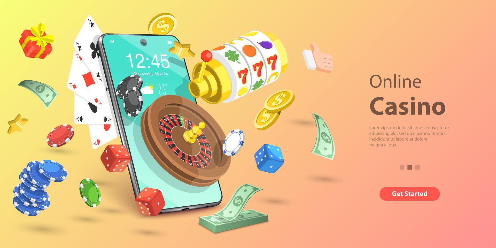 3D Isometric Flat Conceptual Illustration of Online Gambling Platform. vector