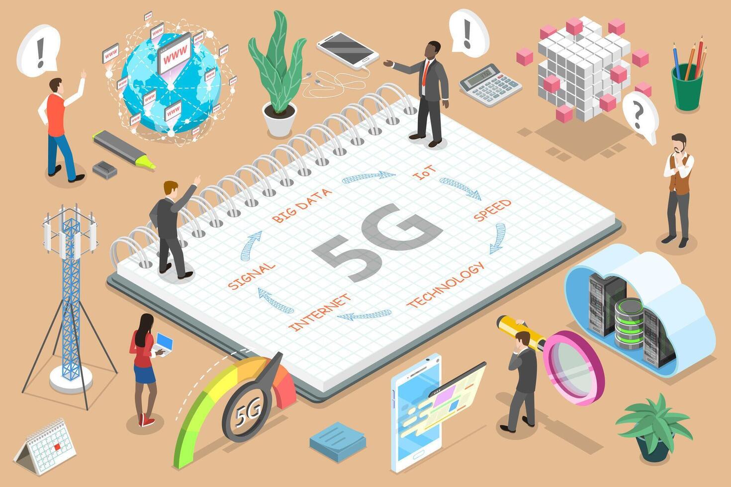 3d isométrica plano concepto de 5g , alto velocidad Internet tecnología. vector