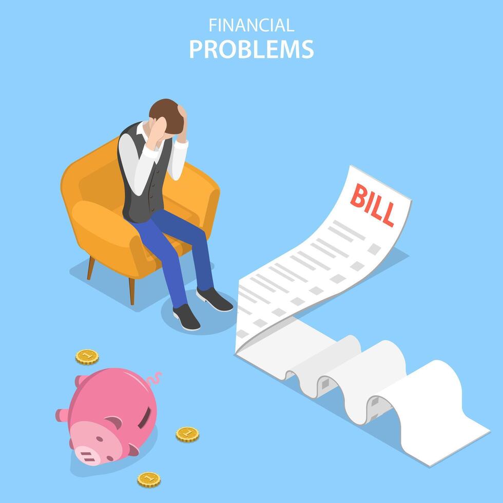 Isometric flat concept of financial problems, business crisis. vector