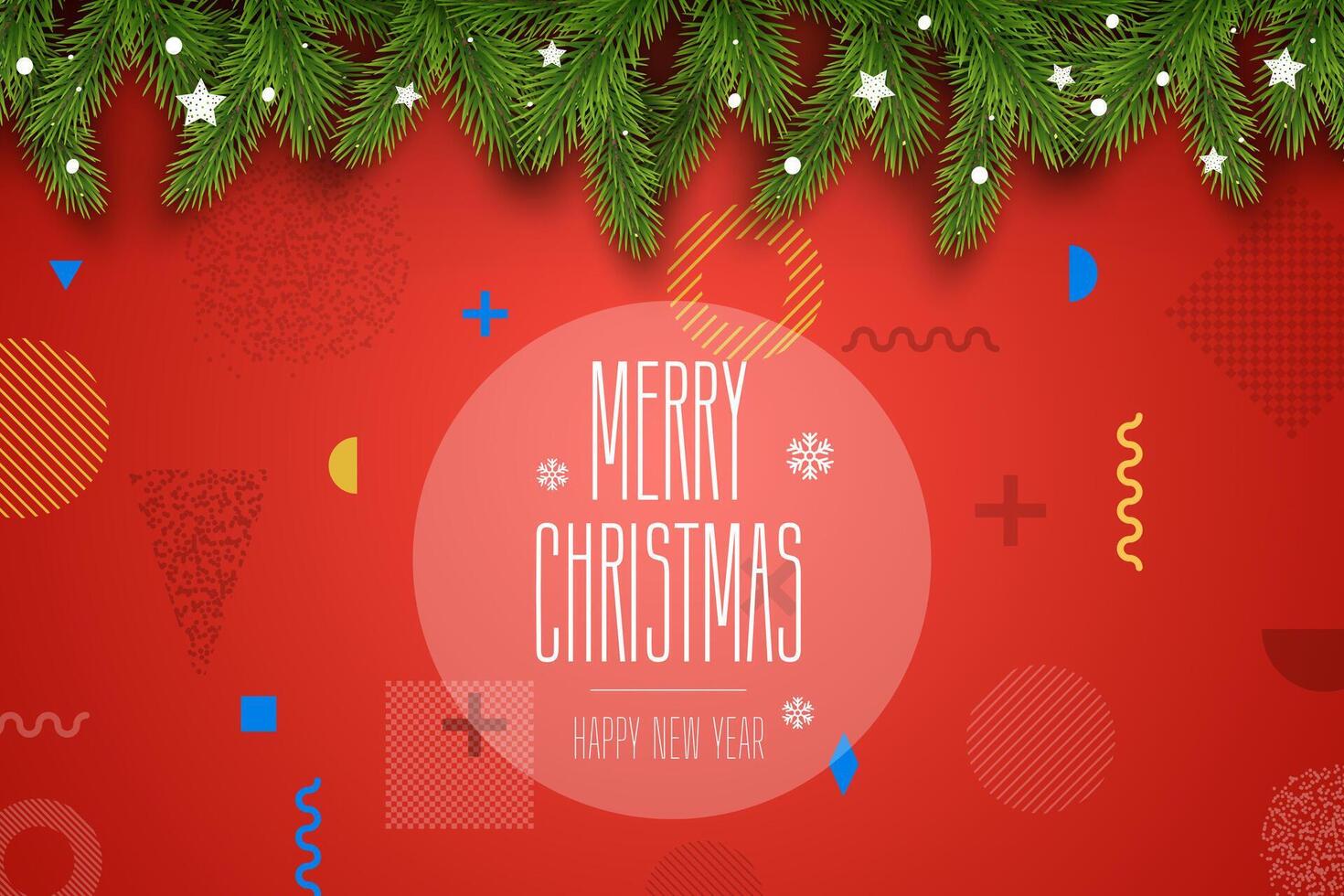 Christmas Composition. Holiday Wishes on Red Background with Fir Branches vector