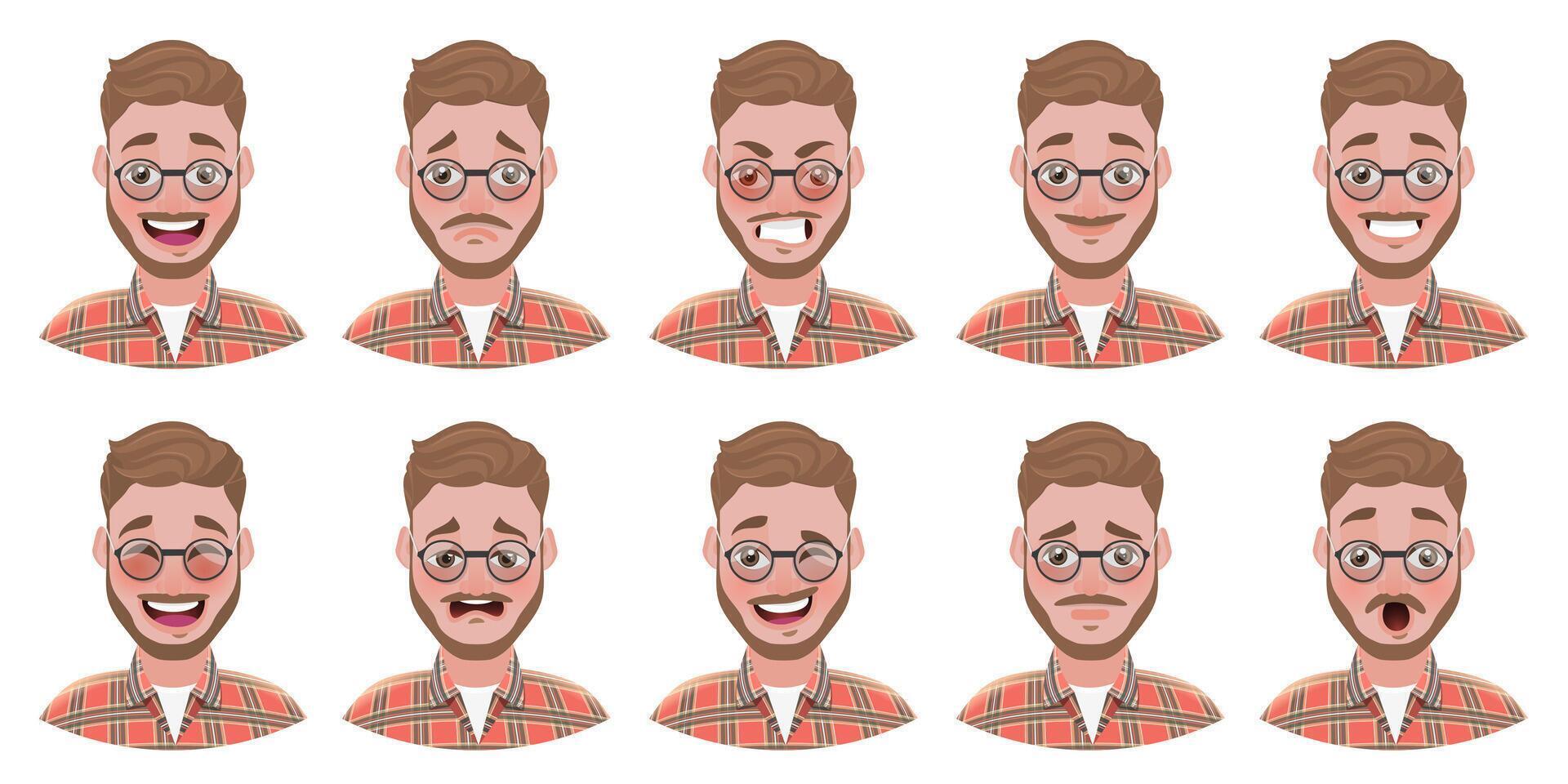 Flat Illustration of Handsome Bearded Man. vector