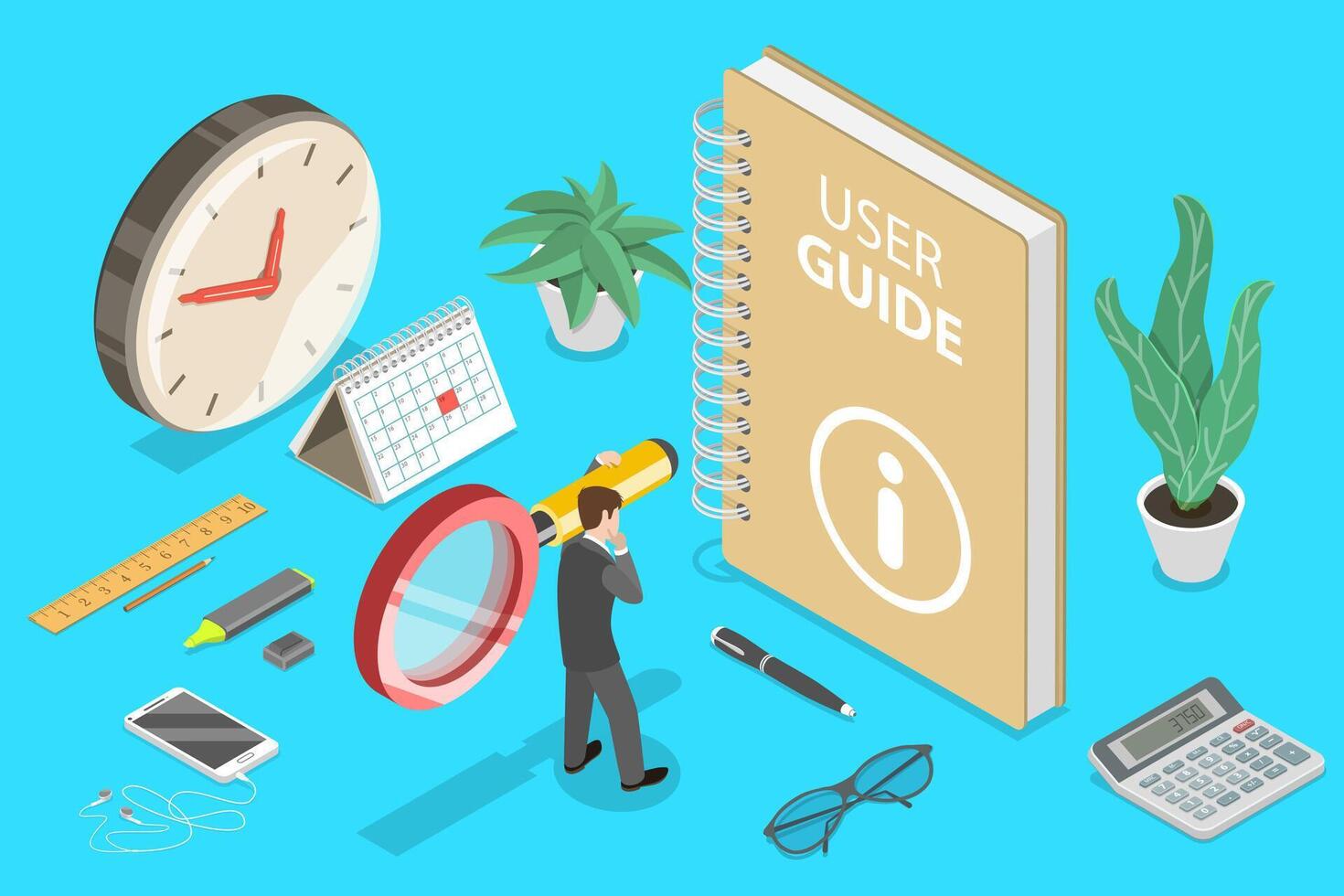 3D Isometric Flat Concept of User Guide. vector