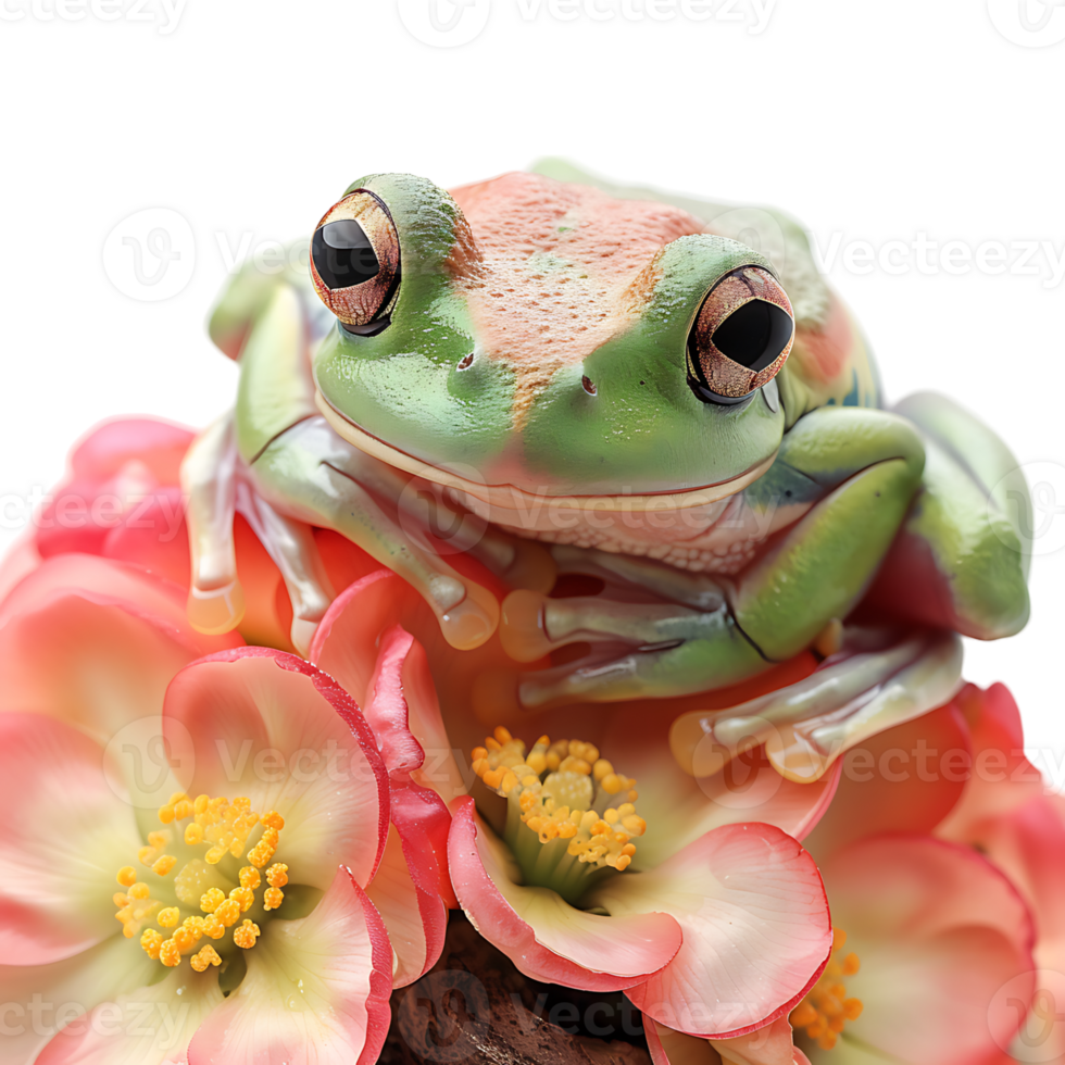 dumpy frog on flower tree on isolated transparent background png