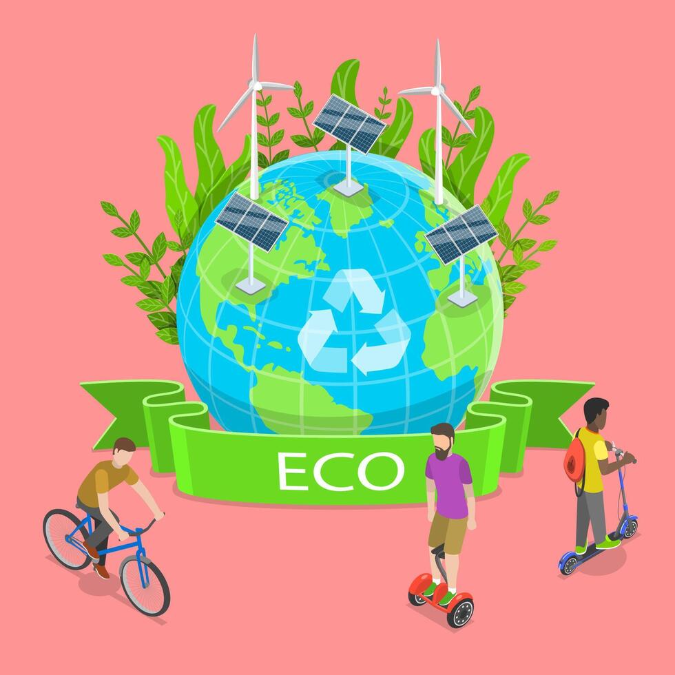 Isometric Flat Illustration of Sustainability Eco Friendly. vector