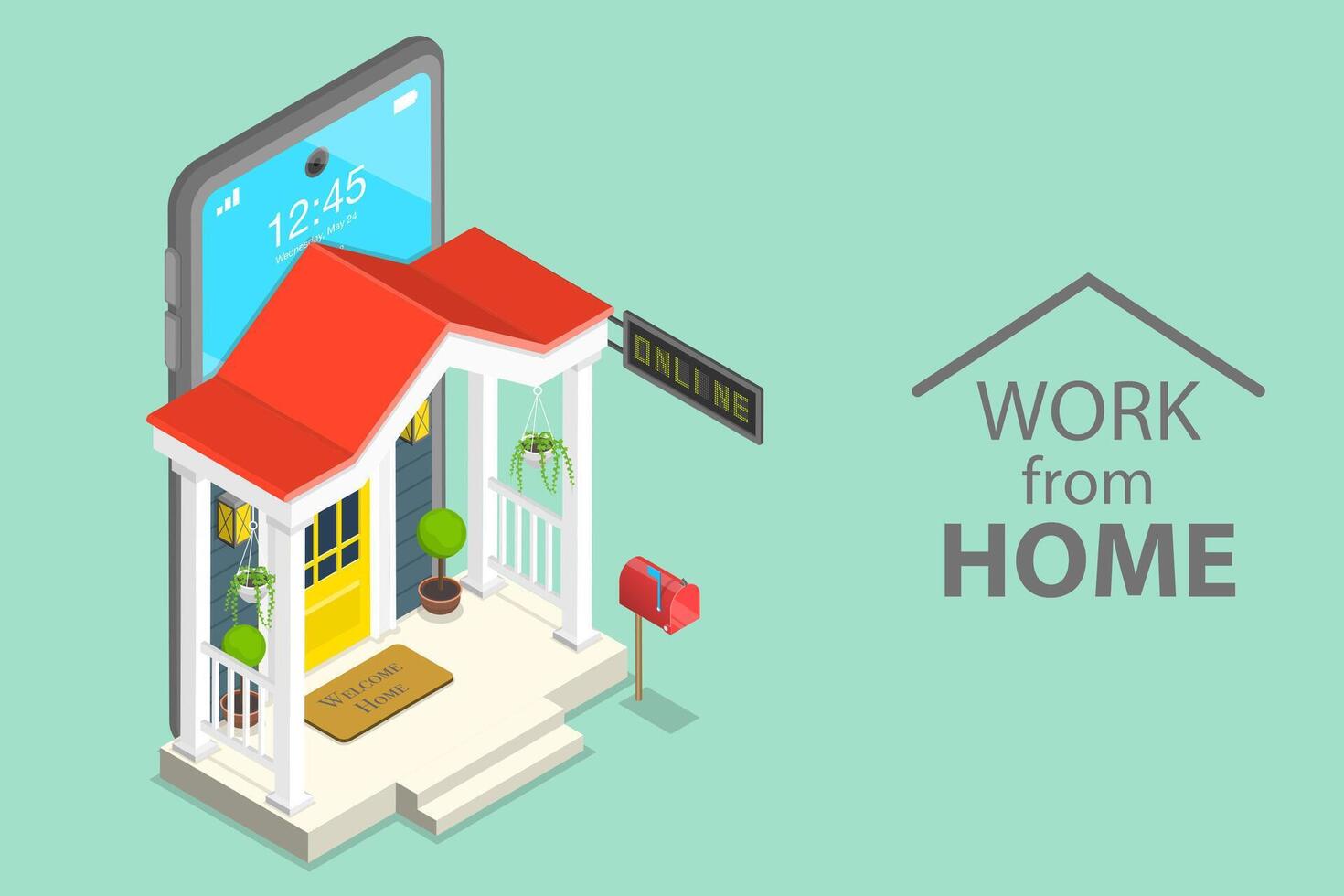 3d isométrica plano concepto de trabajando a hogar. vector