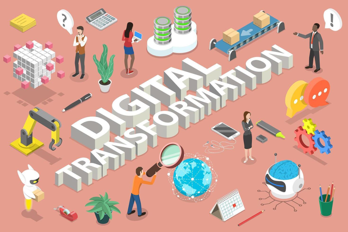 3D Isometric Flat Conceptual Illustration of Digital Transformation. vector