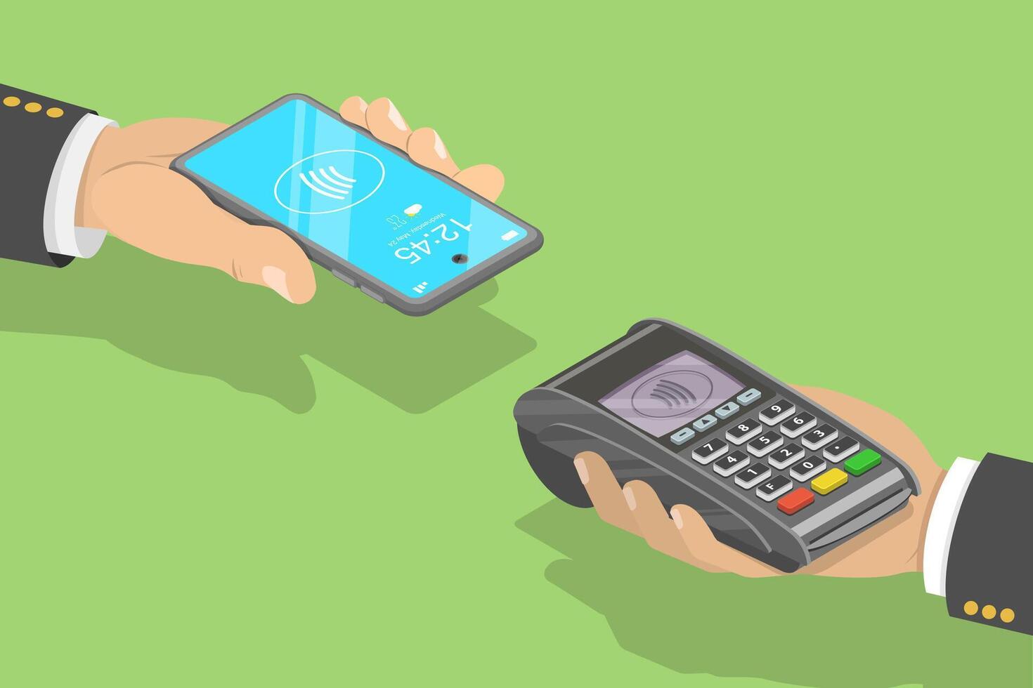 3D Isometric Flat Concept of Contactless Secure Payment Using Smartphone. vector