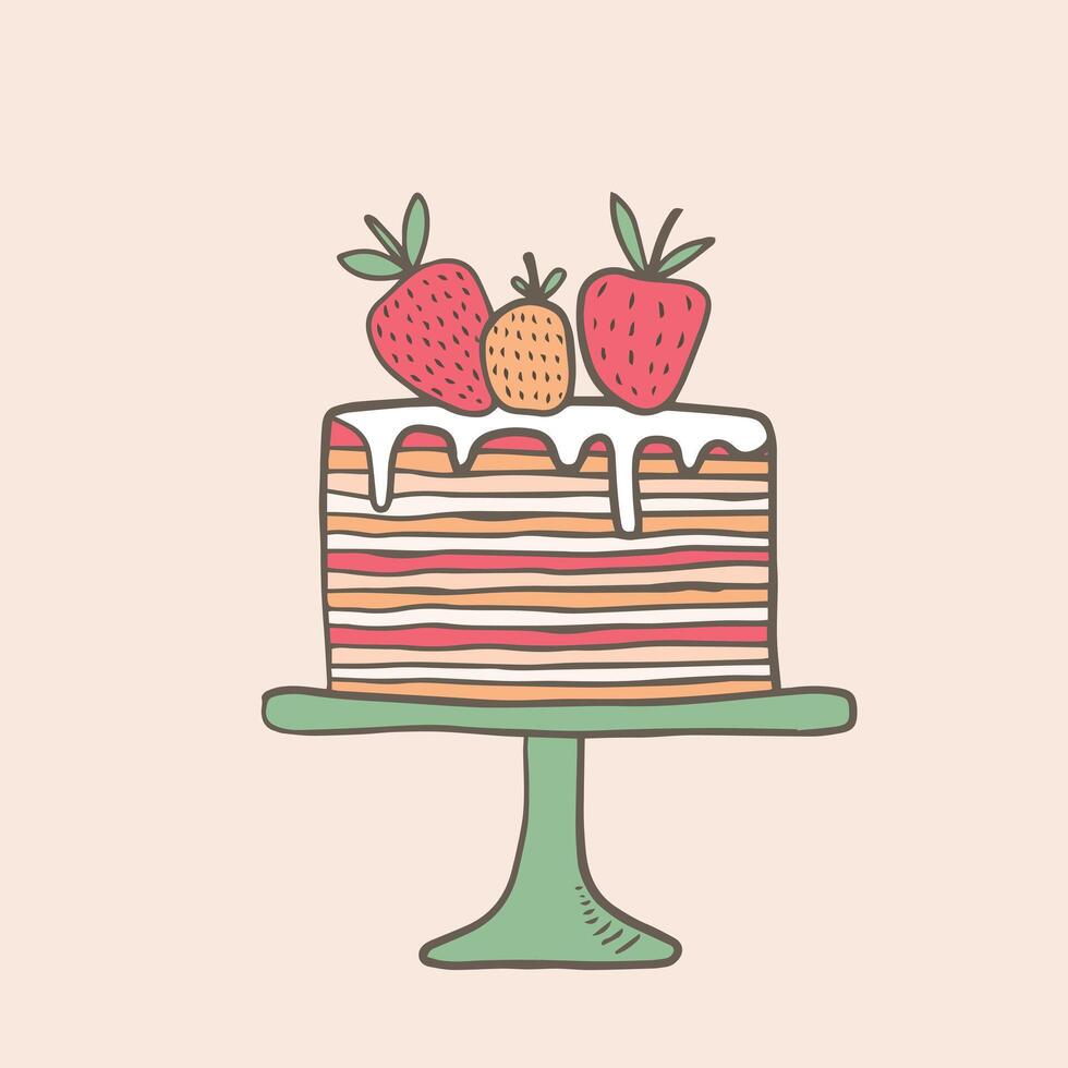 strawberry cake icon. illustration in doodle style. vector