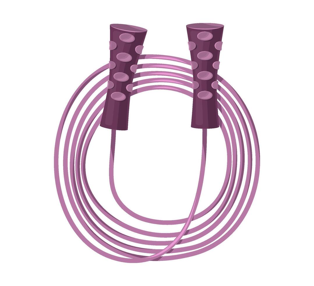 Coiled purple jump rope with ergonomic handles. Digital illustration of fitness equipment. Exercise and active lifestyle concept. vector