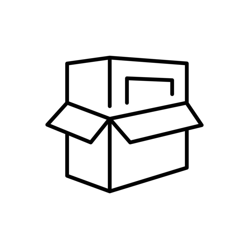 Product packaging icon. Simple outline style. Box, package, carton, cardboard, distribution, open package, delivery service concept. Thin line symbol. isolated. vector