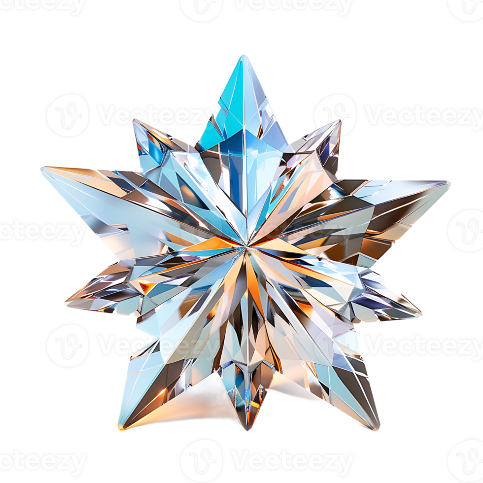 Shiny crystal star on isolated transparent background png