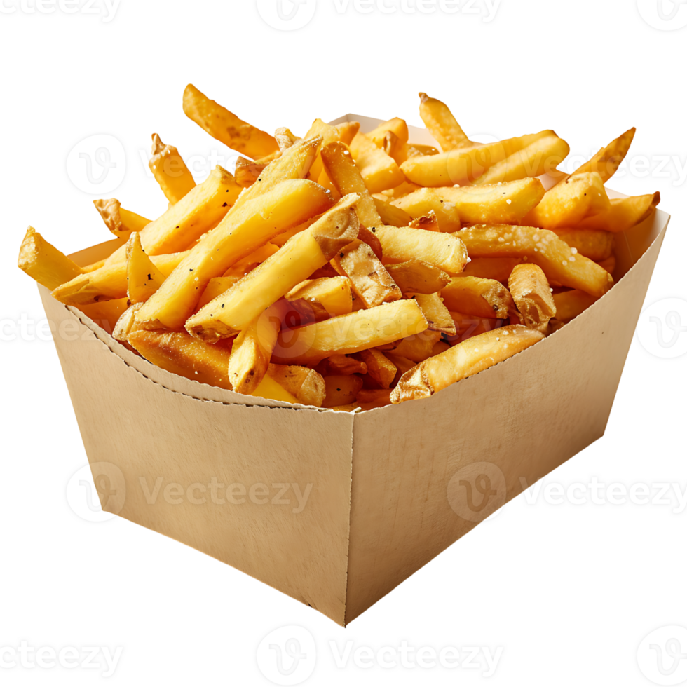 French fries on a carton box on isolated transparent background png