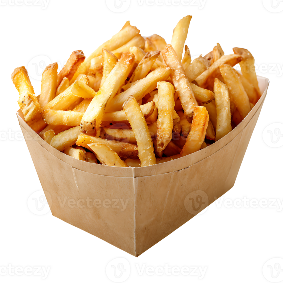 French fries on a carton box on isolated transparent background png