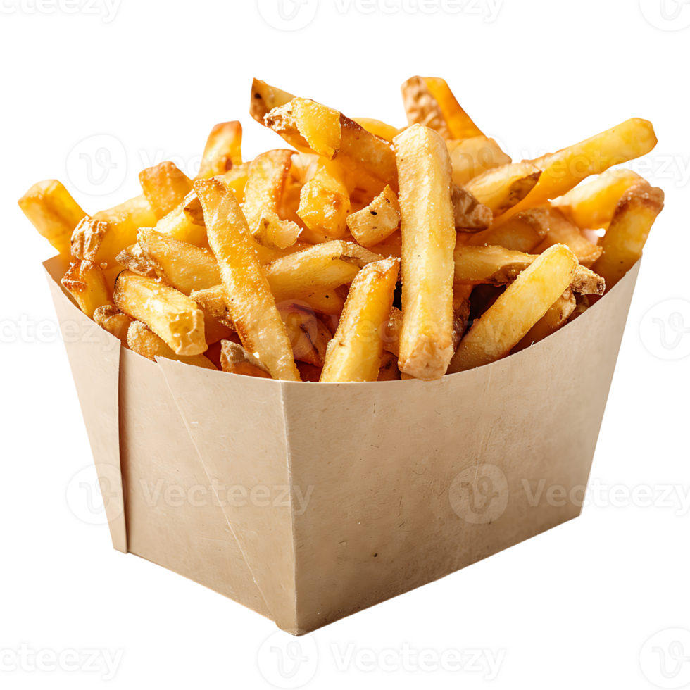 French fries on a carton box on isolated transparent background png