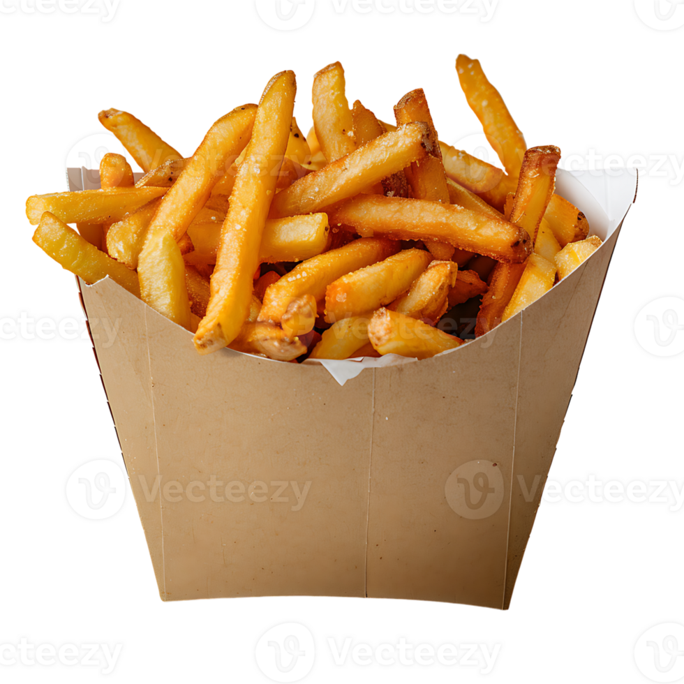 French fries on a carton box on isolated transparent background png