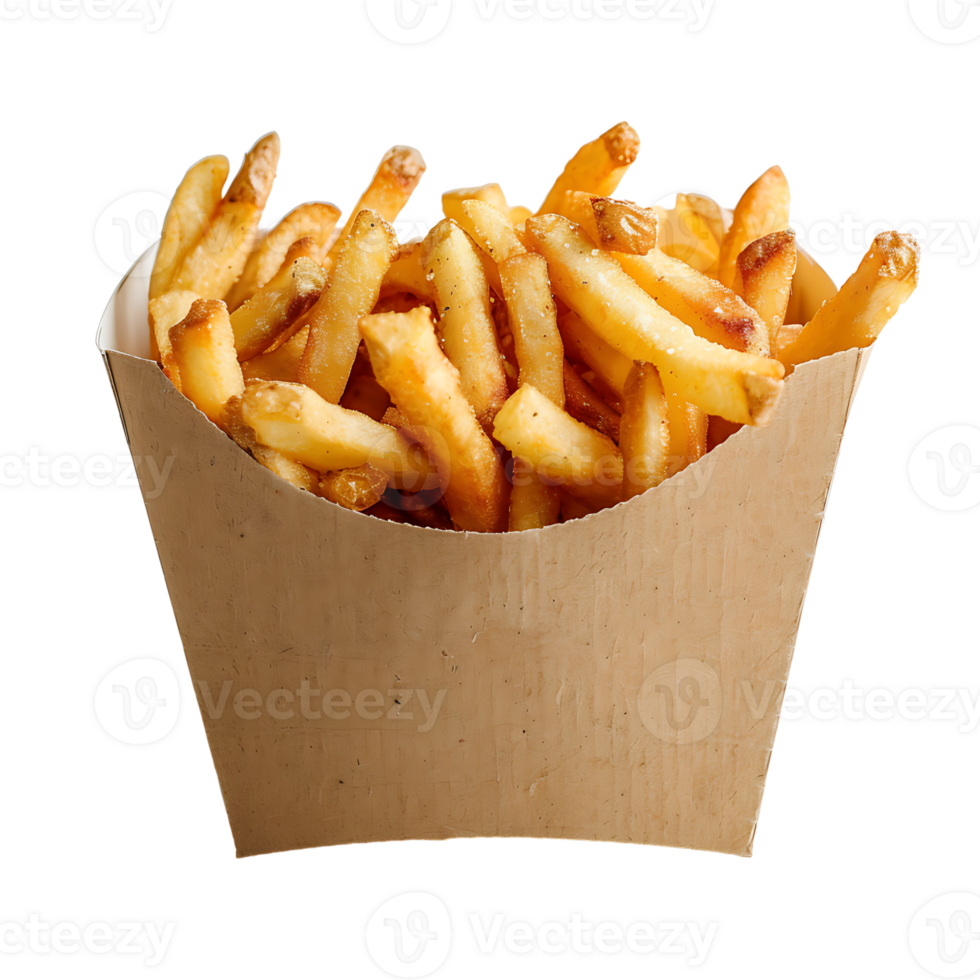 French fries on a carton box on isolated transparent background png