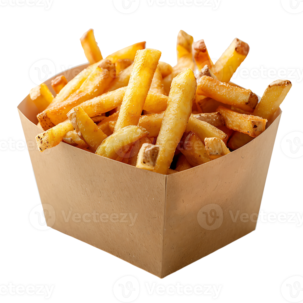 French fries on a carton box on isolated transparent background png