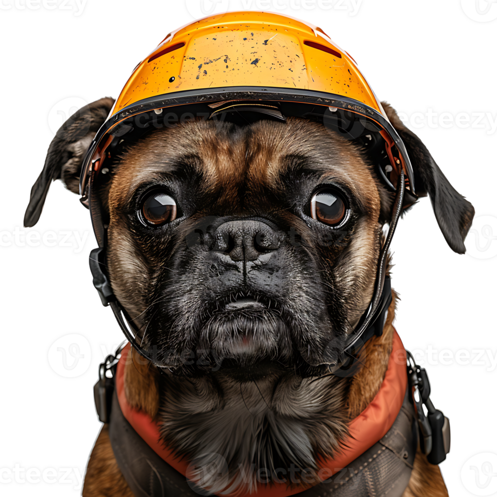 Dog wearing safety helmet face on isolated transparent background png
