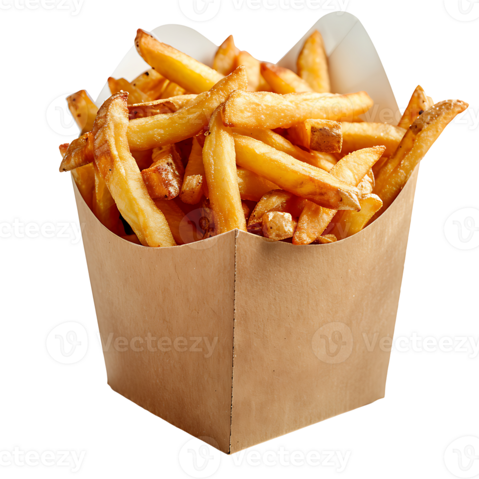 French fries on a carton box on isolated transparent background png