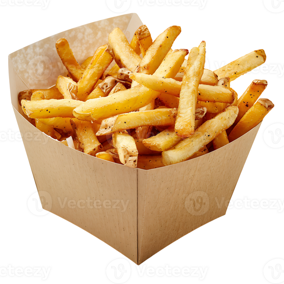 French fries on a carton box on isolated transparent background png