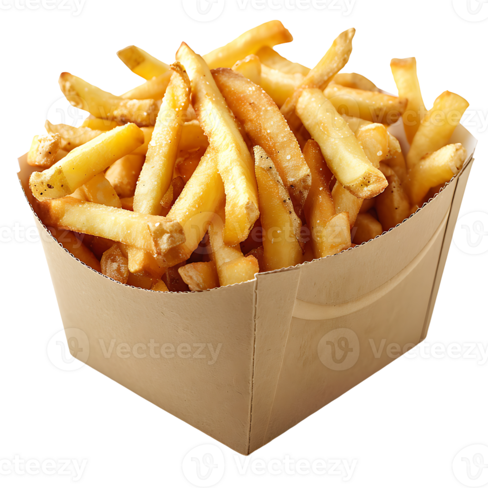 French fries on a carton box on isolated transparent background png