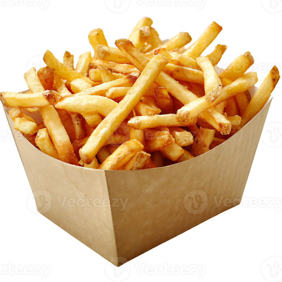 French fries on a carton box on isolated transparent background png