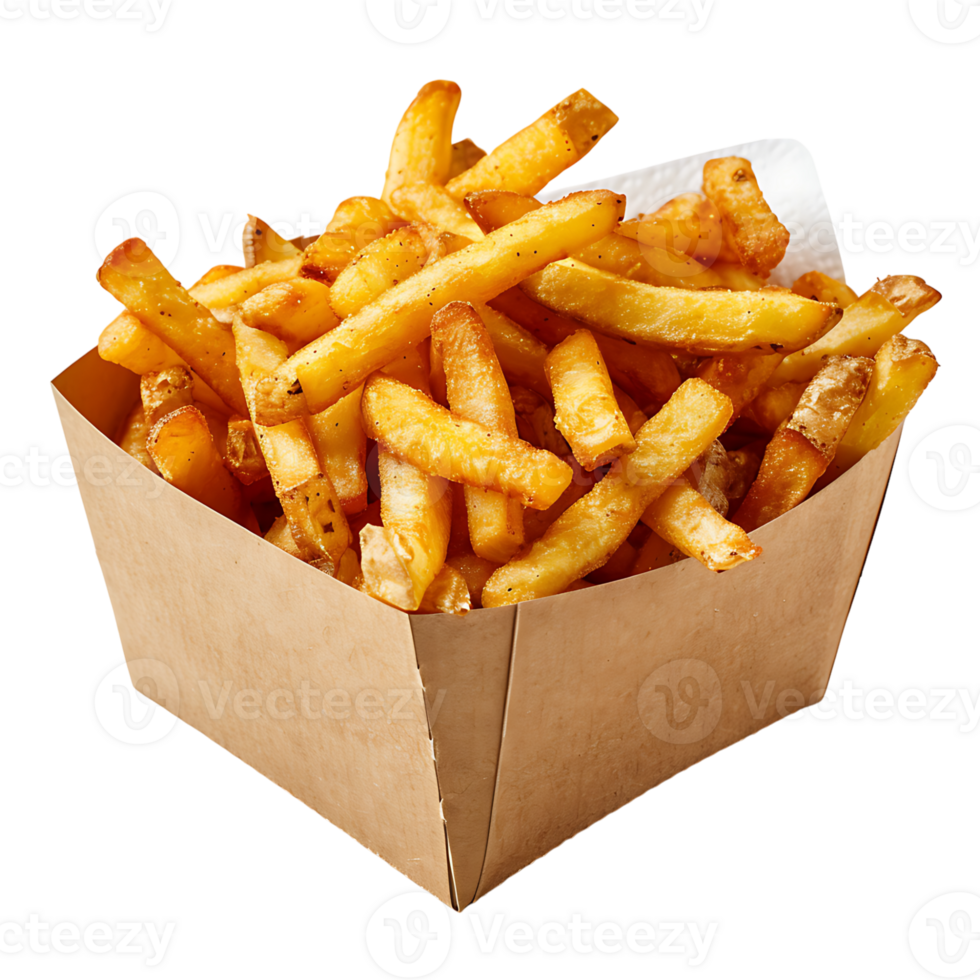 French fries on a carton box on isolated transparent background png
