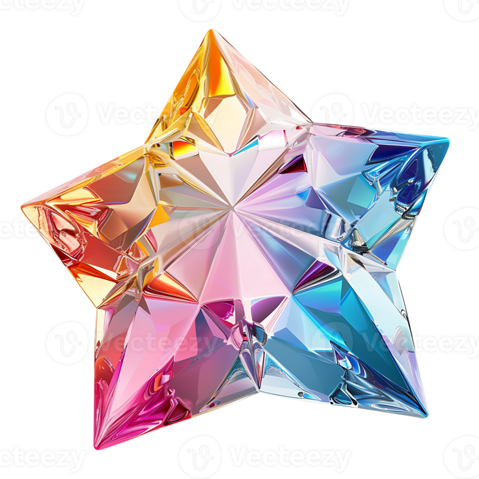 Shiny crystal star on isolated transparent background png