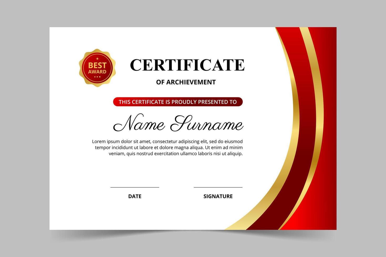 Modern elegant red and gold certificate template. Appreciation for business and education. illustration vector