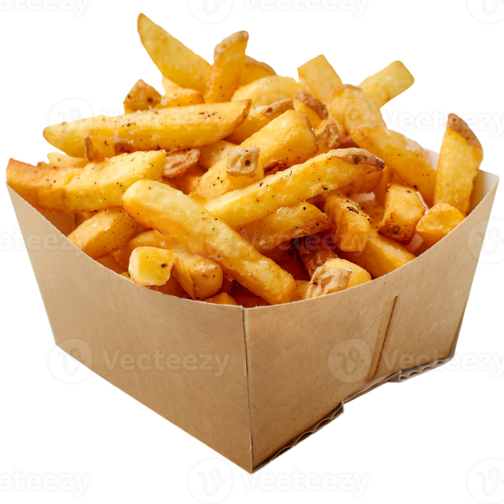 French fries on a carton box on isolated transparent background png
