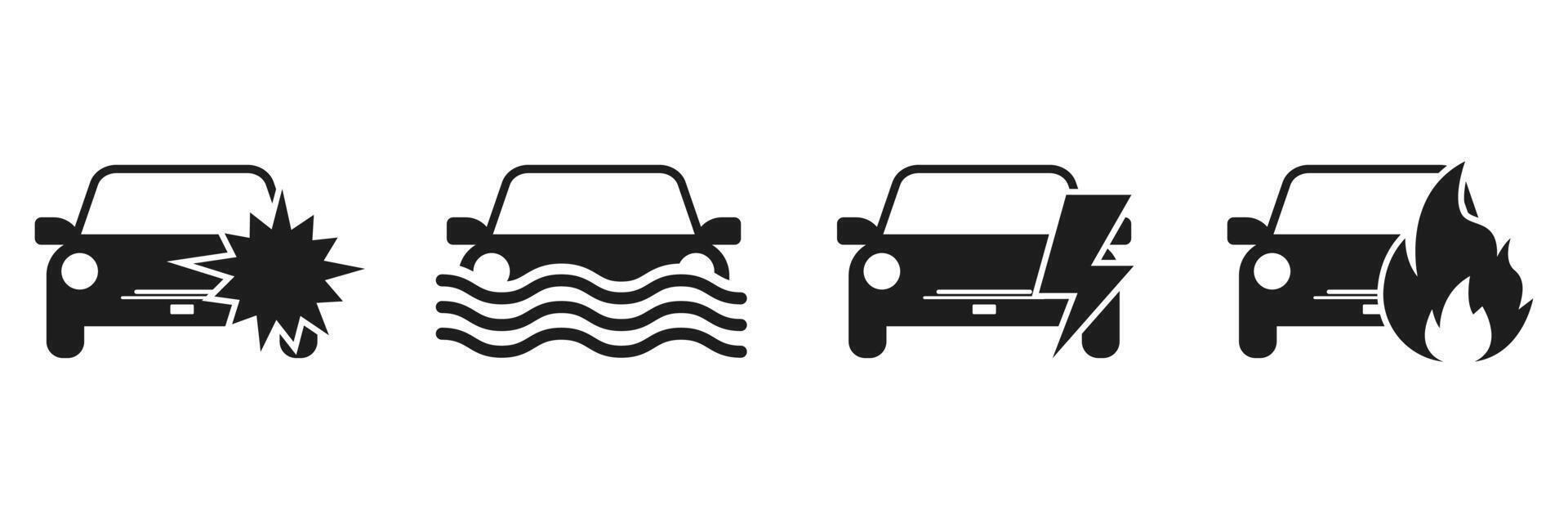 Set of Auto crash signs. Broken cars signs collection. vector