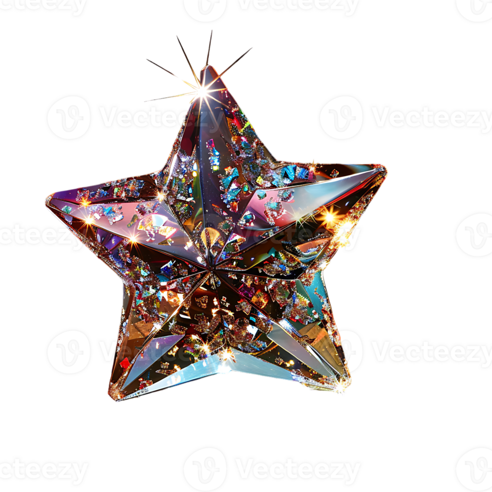 Shiny crystal star on isolated transparent background png