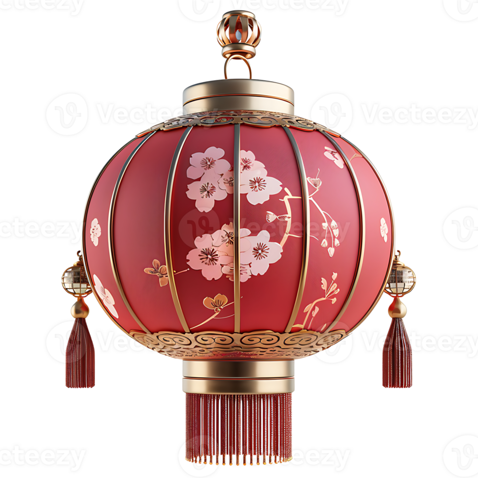 3d chinese new year lantern on isolated transparent background png
