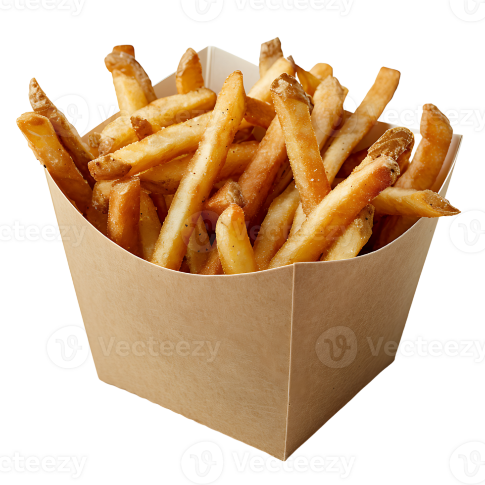 French fries on a carton box on isolated transparent background png