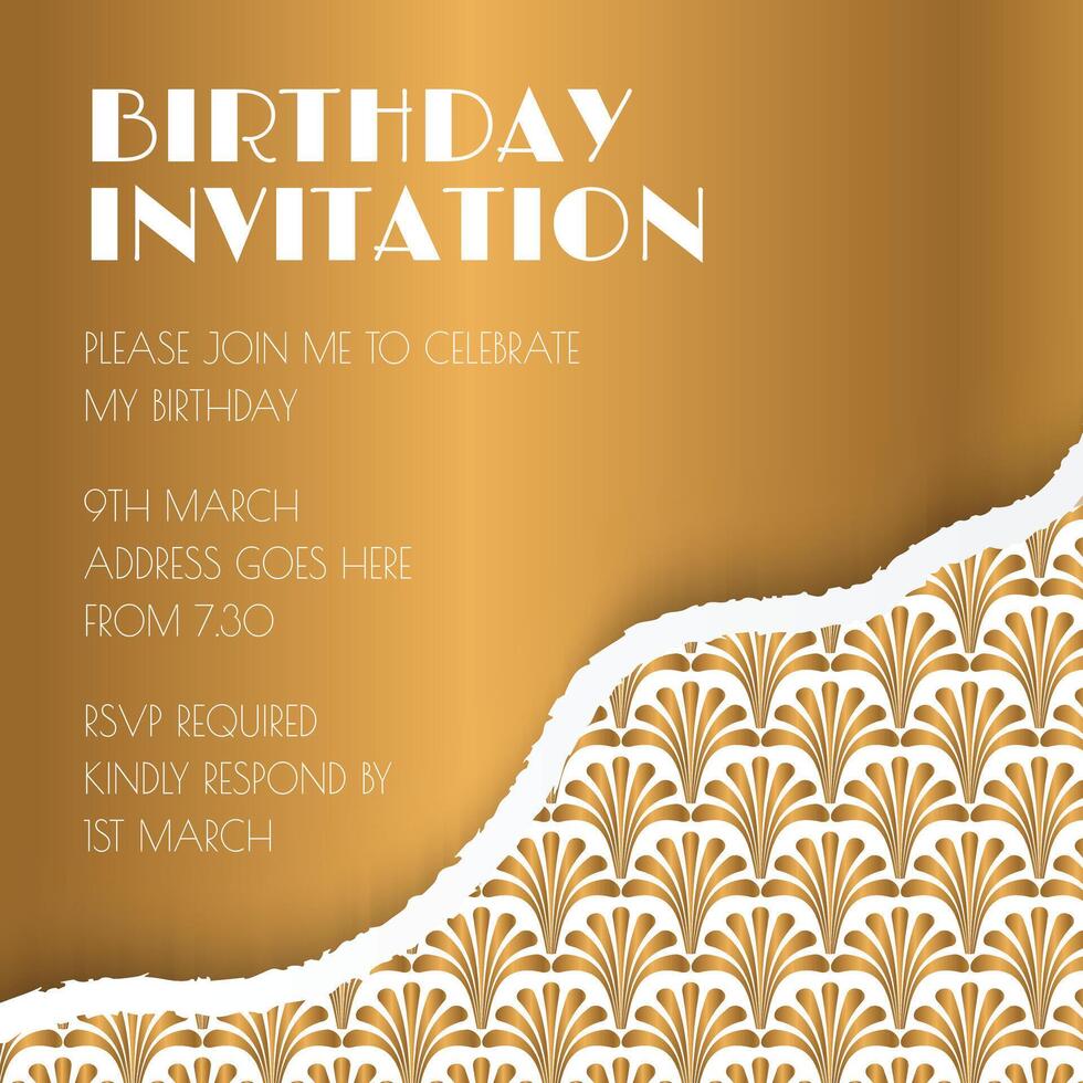 Gold Art Deco Great Gatsby Style Invitation Design with Pattern Ornaments vector