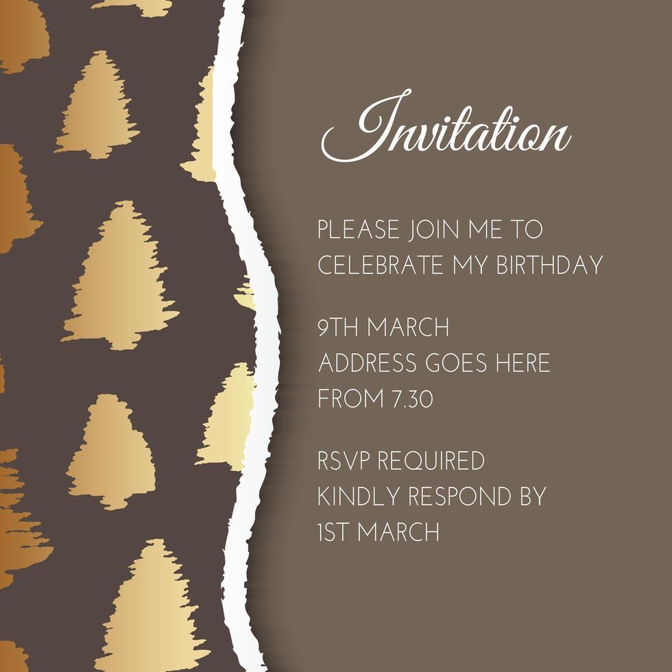 Pine Tree Brown and Gold Abstract Invitation Design vector