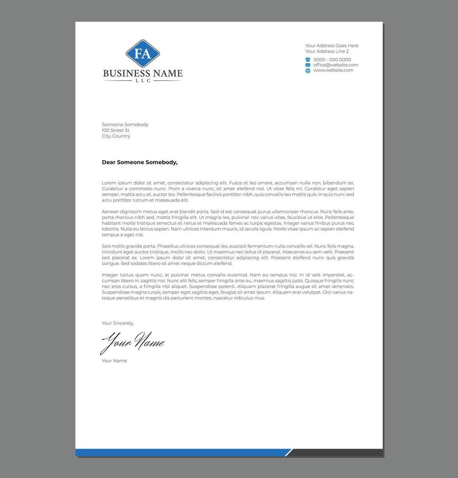 Blank Letterhead Template for Print with Initial AF and FA or Logo vector