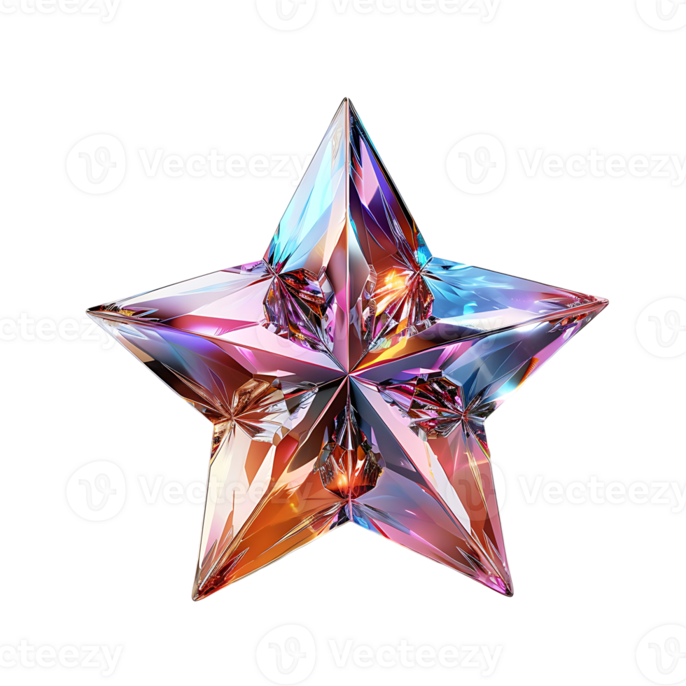 Shiny crystal star on isolated transparent background png
